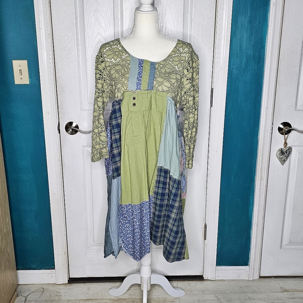 Handmade Patchwork Green and Blue Dress